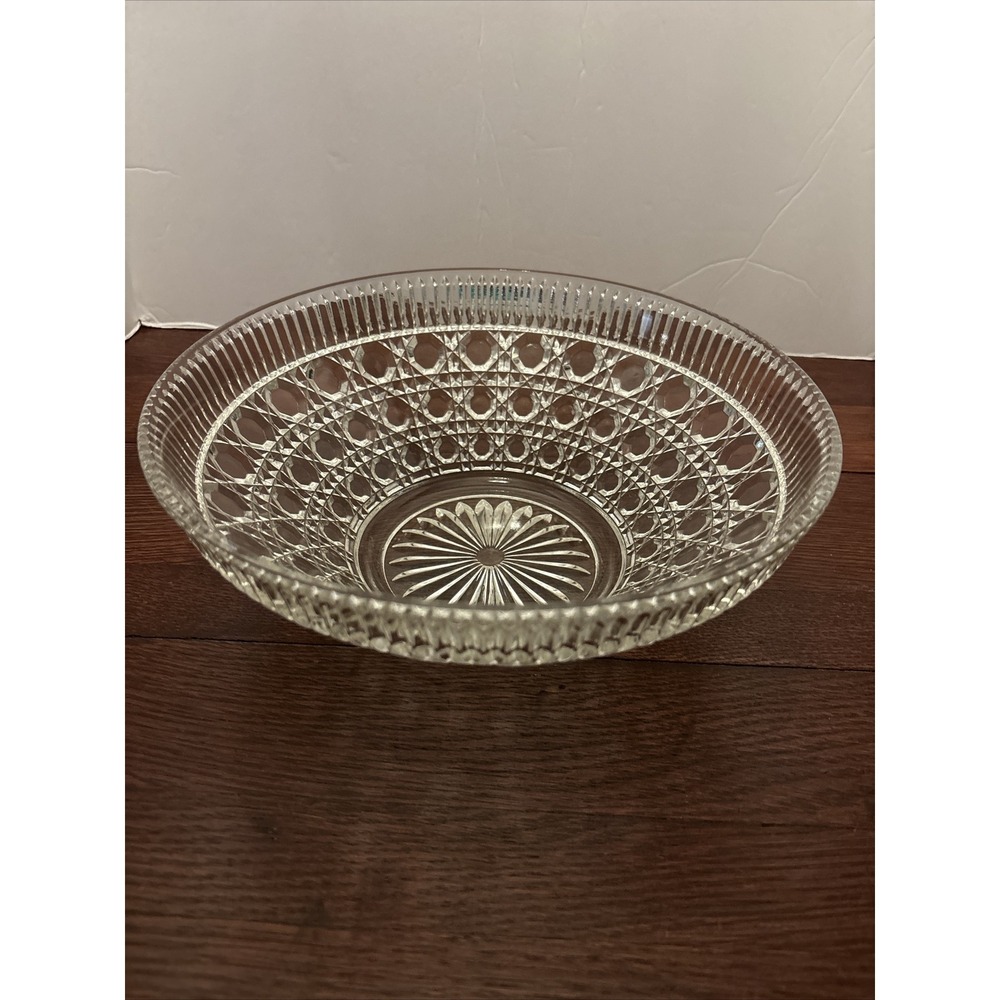 Vintage Indiana Windsor Clear Glass Bowl Cane and Button Pattern 10.5"